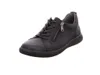 A black leather sneaker with laces and a side zipper, shown from a side angle on a white background. Produktbild-Vorschau