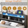 A modern upholstered bed frame with integrated storage and LED lighting. Anteprima dell’immagine prodotto