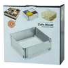 The image shows the packaging of a stainless steel cake mould. The packaging displays images of different cakes made using the mould, along with product information. Anteprima dell’immagine prodotto