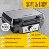 A waffle maker with marketing text and feature callouts. Produktbild-Vorschau