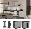 A collage showing a kitchen setup and individual kitchen cabinet components. Produktbild-Vorschau