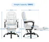 Diagrams showing the dimensions of a white office chair. Produktbild-Vorschau