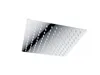 A square chrome shower head with multiple small holes for water to spray through, shown at an angle against a white background. Produktbild-Vorschau