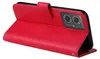 A red flip case for a smartphone is shown open, revealing the phone's camera module. Produktbild-Vorschau