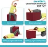 A collage of four images showing different exercises using a red cube. Produktbild-Vorschau