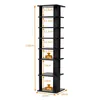 A black, multi-tiered shelf unit with dimensions and weight capacity indicated. Podgląd zdjęcia produktu