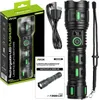 A product shot of a Vayox rechargeable LED flashlight and its packaging, along with accessories and instructions. Produktbild-Vorschau