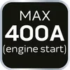 A black square with white text indicating maximum amperage for engine start. Náhled obrázku produktu