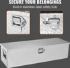 A marketing image showing a silver aluminum toolbox with close-ups of its locking mechanism. Náhľad obrázku produktu