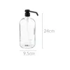 A clear shot of a glass soap dispenser with a black pump, showing its dimensions. Anteprima dell’immagine prodotto
