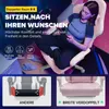 A woman is sitting in a pink gaming chair, holding a phone. The image also shows close-ups of the chair's features. Náhled obrázku produktu
