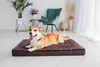 A corgi dog lying on a brown dog bed in a bright, modern living room. Náhľad obrázku produktu