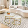 Satztisch 2er Set,Couchtisch Rund aus Holz,stapelbar Produktbild-Vorschau 3
