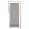 A foldable wooden deck chair with gray fabric. Produktbild-Vorschau