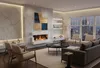 A modern living room with a fireplace, seating area, and a city view. Anteprima dell’immagine prodotto
