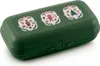 A green Tupperware container with Christmas-themed illustrations on the lid. Voir les images du produit
