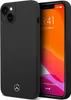 A black smartphone case with a Mercedes-Benz logo is shown next to an iPhone displaying its lock screen. Produktbild-Vorschau