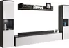 A modern living room wall unit with tall cabinets, a long media console, and a shelf above. Náhľad obrázku produktu