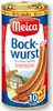 A can of Meica Bockwurst with sausages shown in front of a house illustration. Podgląd zdjęcia produktu