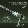 A green handheld vacuum cleaner is shown with text overlays highlighting its features. Produktbild-Vorschau