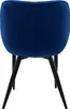 The back view of a dark blue velvet dining chair with black legs, isolated on a white background. Náhľad obrázku produktu