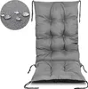 A gray chair cushion with tufting and ties, shown against a white background. A close-up inset shows water droplets on the fabric. Anteprima dell’immagine prodotto