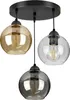 A pendant light fixture with three glass globes of different colors. Produktbild-Vorschau