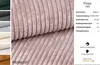 A collage of fabric swatches and a close-up of a pink corduroy fabric with product specifications. Produktbild-Vorschau