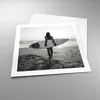 Poster - Poster ohne Rahmen - Frau Strand Surfen - 50x50 cm Produktbild-Vorschau 3