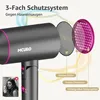 Diagram showing the three-layer protection system of a hairdryer against hair suction, with labels for each layer. Produktbild-Vorschau