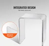 A clear acrylic C-shaped side table is shown against a light gray background, with a close-up inset highlighting a slip-proof foot pad. Anteprima dell’immagine prodotto