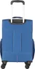 The back view of a blue rolling suitcase with a telescopic handle extended. Produktbild-Vorschau