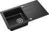 A black granite kitchen sink with a drainboard and a single basin, shown from a slightly elevated angle against a white background. Produktbild-Vorschau