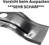 A close-up of a metal lawnmower blade. Produktbild-Vorschau