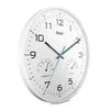 A white analog wall clock with a thermometer and hygrometer. Voir les images du produit