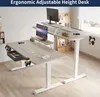 An ergonomic adjustable height desk with a monitor stand and drawer, set up in a home office environment. Náhled obrázku produktu
