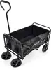 A black foldable wagon with four wheels and a handle, shown from a slightly elevated side angle against a white background. Produktbild-Vorschau