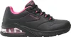 A side view of a black Skechers women's sports shoe with pink accents. Produktbild-Vorschau