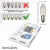 An image showing how to use LED filament bulbs and their dimensions, along with packaging details. Produktbild-Vorschau