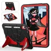 A collage of images showing an iPad case with a superhero-themed design, including close-ups and different angles. Produktbild-Vorschau