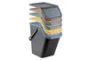 A stack of colorful trash cans with lids, presented against a white background. Produktbild-Vorschau