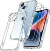 A clear phone case and screen protectors are displayed against a white background. Produktbild-Vorschau