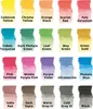 A grid of watercolor swatches with color names. Produktbild-Vorschau