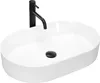 A white oval countertop sink with a black faucet and drain. Náhľad obrázku produktu