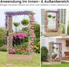 Collage of images showing a wooden raised garden bed with climbing plants and flowers, presented in different settings like a garden, balcony, and terrace. Produktbild-Vorschau