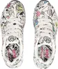 A top-down view of a pair of white sneakers with a black and colorful cartoon-like print. Produktbild-Vorschau