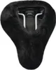 A black bicycle seat cover made of lambskin is shown from a top-down view against a white background. Produktbild-Vorschau