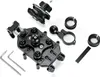 A collection of black metal and plastic mounting hardware for a smartphone or GPS device, laid out on a white background. Produktbild-Vorschau
