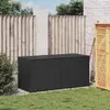 A black poly rattan garden storage box is placed on a lawn in front of a wooden fence. Náhled obrázku produktu
