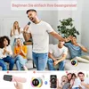 A group of friends and family enjoying karaoke together in a living room, with a man singing into a microphone and others watching and participating. Produktbild-Vorschau